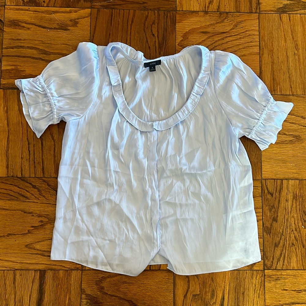 J crew size S silky polyester baby blue blouse top